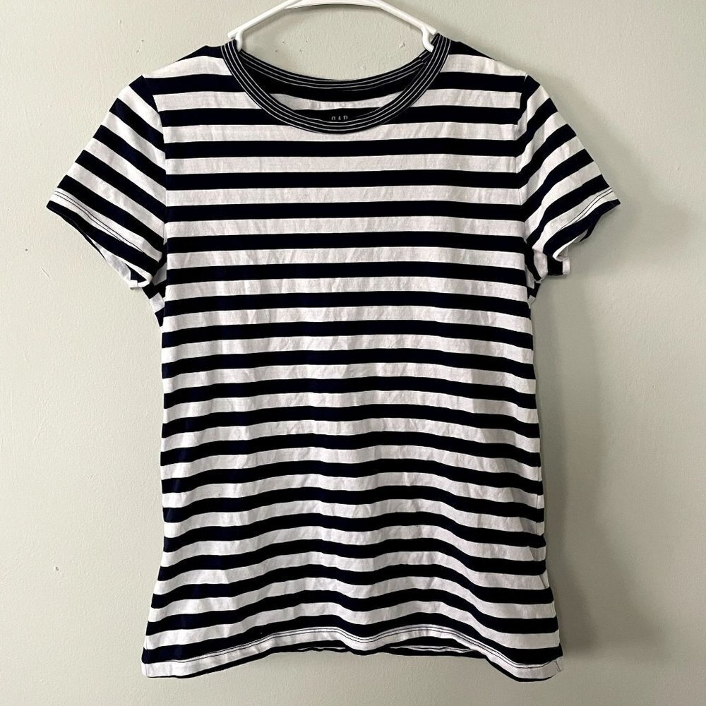 Gap Vintage Wash Striped T-Shirt S Navy Blue White Women Cotton Short Sleeve